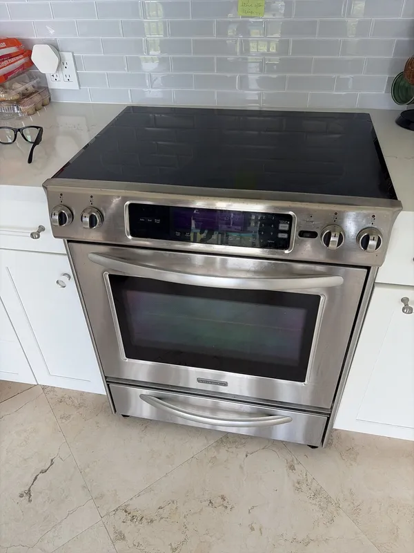 KitchenAid slide-in electric range in the kitchen